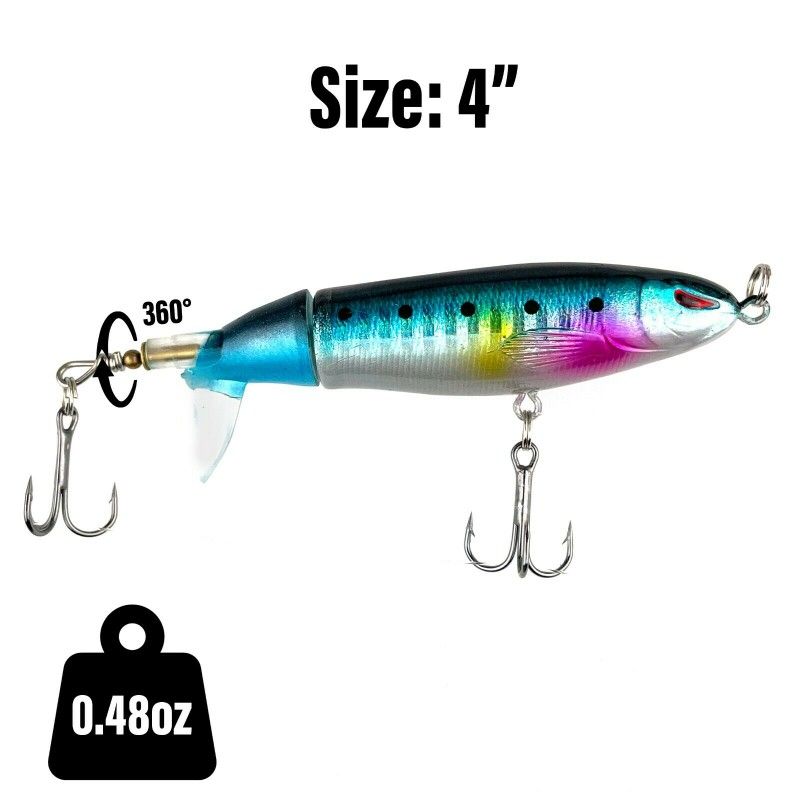 UFISH - Rotating Fishing lure Bass Blue Dot Fishing Lure Top Water Popper Bait Rotating Tale Pike Bass Perch