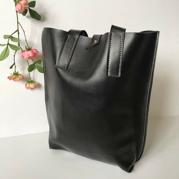 New Retro black vintage leather tote bag