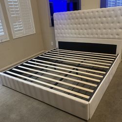 White king tufted bed frame with extra storage