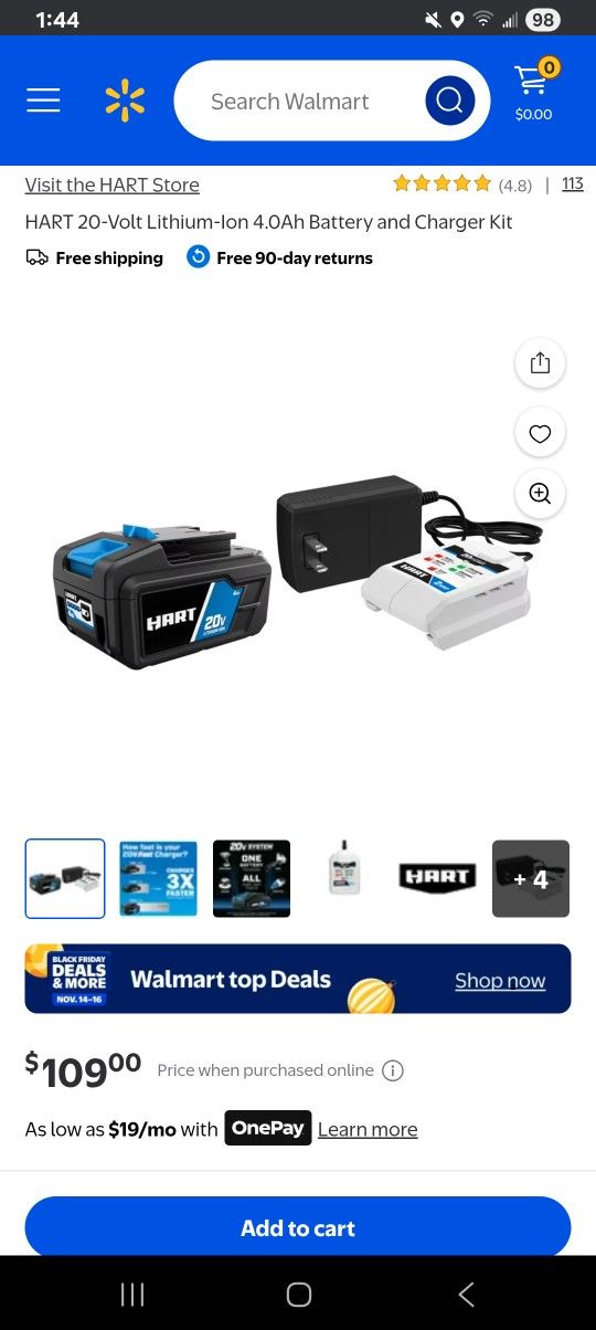 HART 20V Lithium-Ion 4.0Ah Battery and the included charger are in mind condition. Practically unused. 