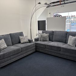 Grey sofa and love seat 2pc set
