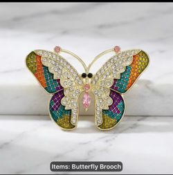 Colorful Enamel Butterfly Brooch with Rhinestones