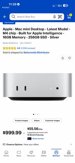 Mac Mini M4, 16gb memory, 256gb SSD. (newest model)