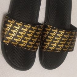 Puma Slides! Summer Wear Size 8..Gold & Black