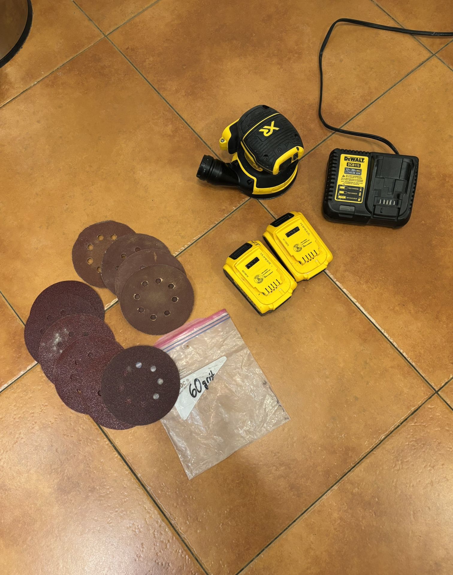 Dewalt Orbital Sander , Charger, 2 Batteries, Discs 