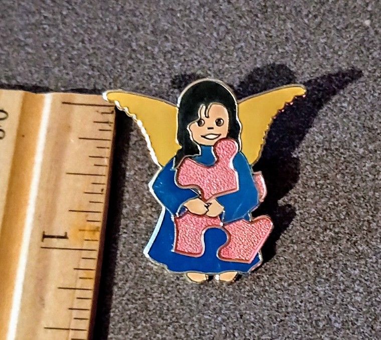Angel Holding Puzzle Piece Autism Awareness Vintage Collectible Lapel Pin A-1