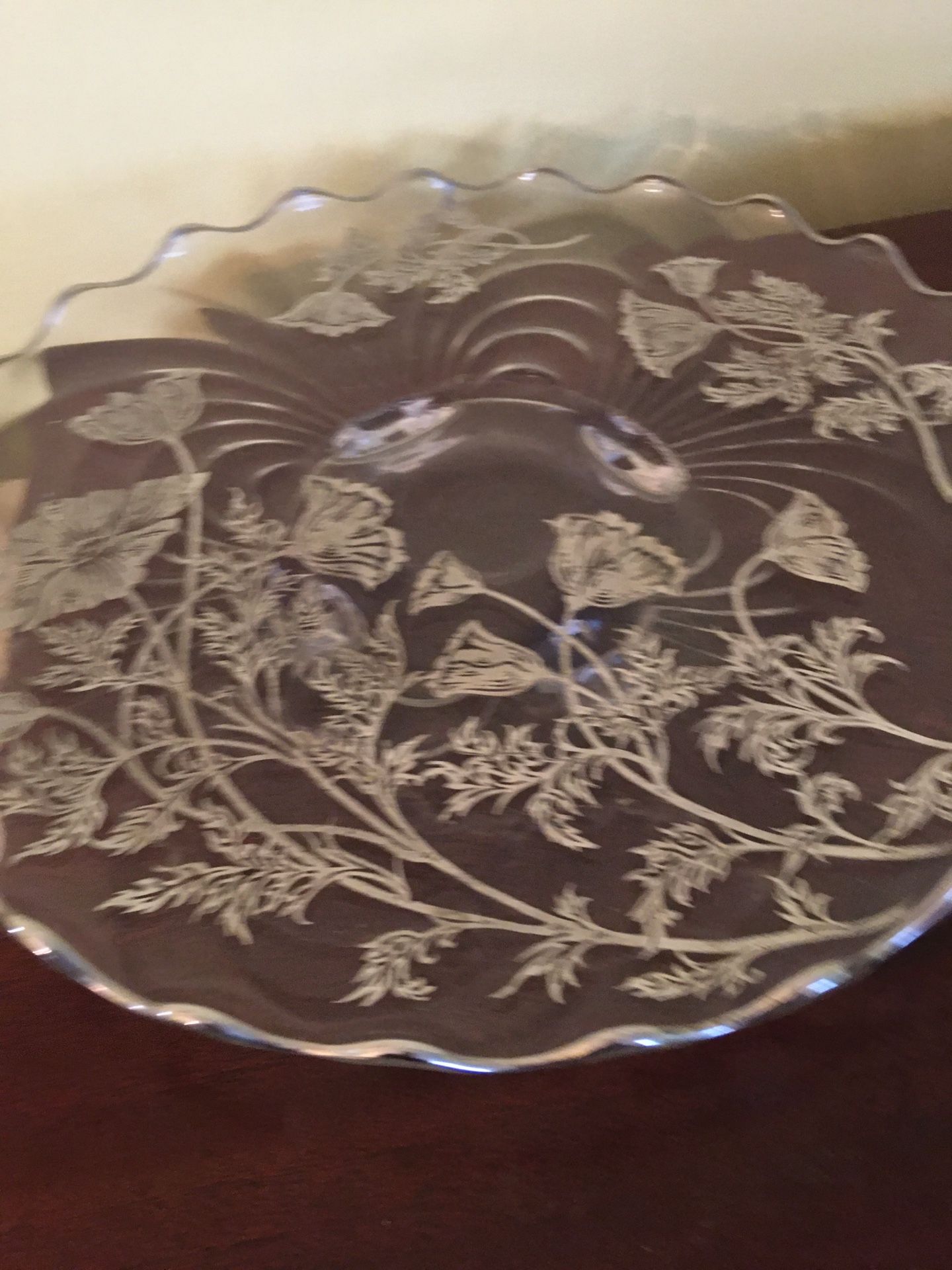 Glass Platter Endossed with Silver Flowers