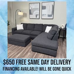 FREE DELIVERY Gray Sectional Couch Sofa With Storage Ottoman Grey