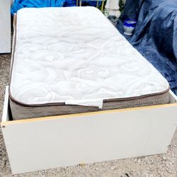 Twin Size Matress With Bed Frame Amd Slats 