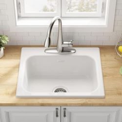 Quince Drop-in Cast Iron 25 in. 3-Hole Single Bowl Kitchen Sink in Brilliant White