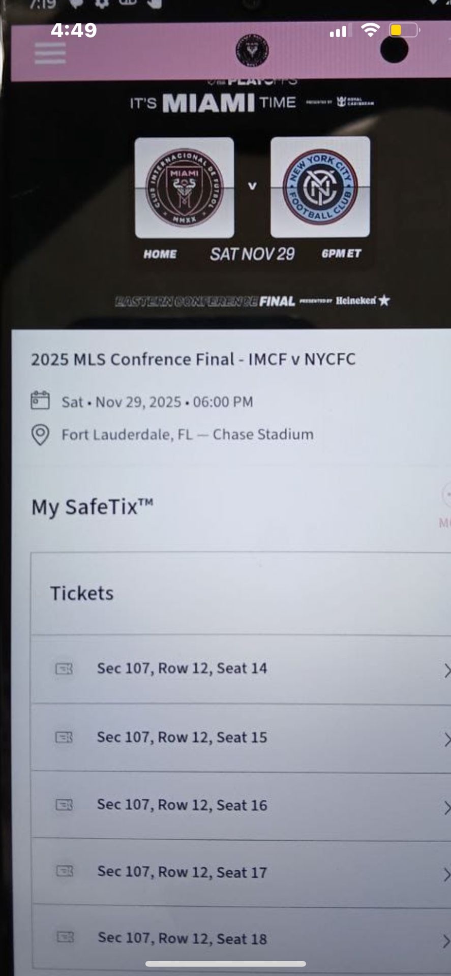 Inter Miami VS NY  Eastern Conference Finals Tickets 