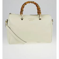 Original-Gucci Off White Large Bamboo Handbag