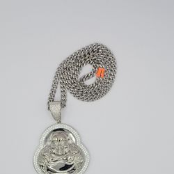 24" Stainless Steel Cuban Link Chain With Buddha Charm 