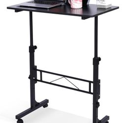Standing Desk Adjustable Height, Mobile Stand Up Desks with Wheels Small Computer Desk Rolling Desk, Portable Laptop Desk Black Standing Table Sit Sta