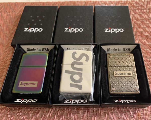 Supreme Zippo Lighters Iridescent Glow in the Dark and Diamond Plate