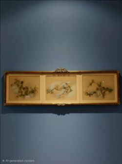 Triptych paintings of cherubs playing Virgilio Tojetti ( 1(contact info removed)).  11"×37"