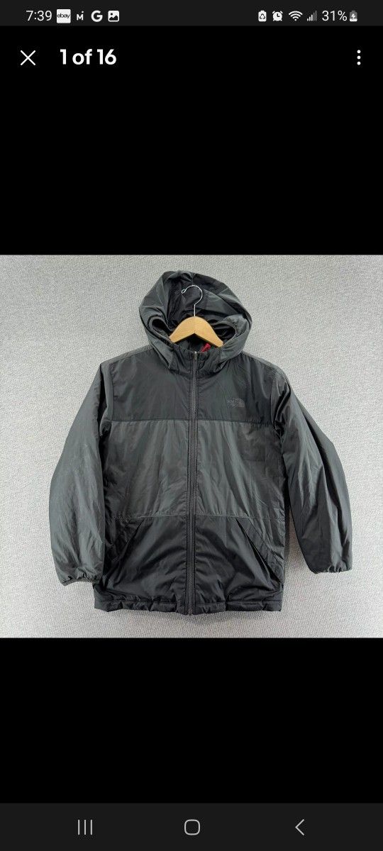 The North Face Jacket Puffer Reversible Fleece Hood Coat Women XS Boy L 14 /16