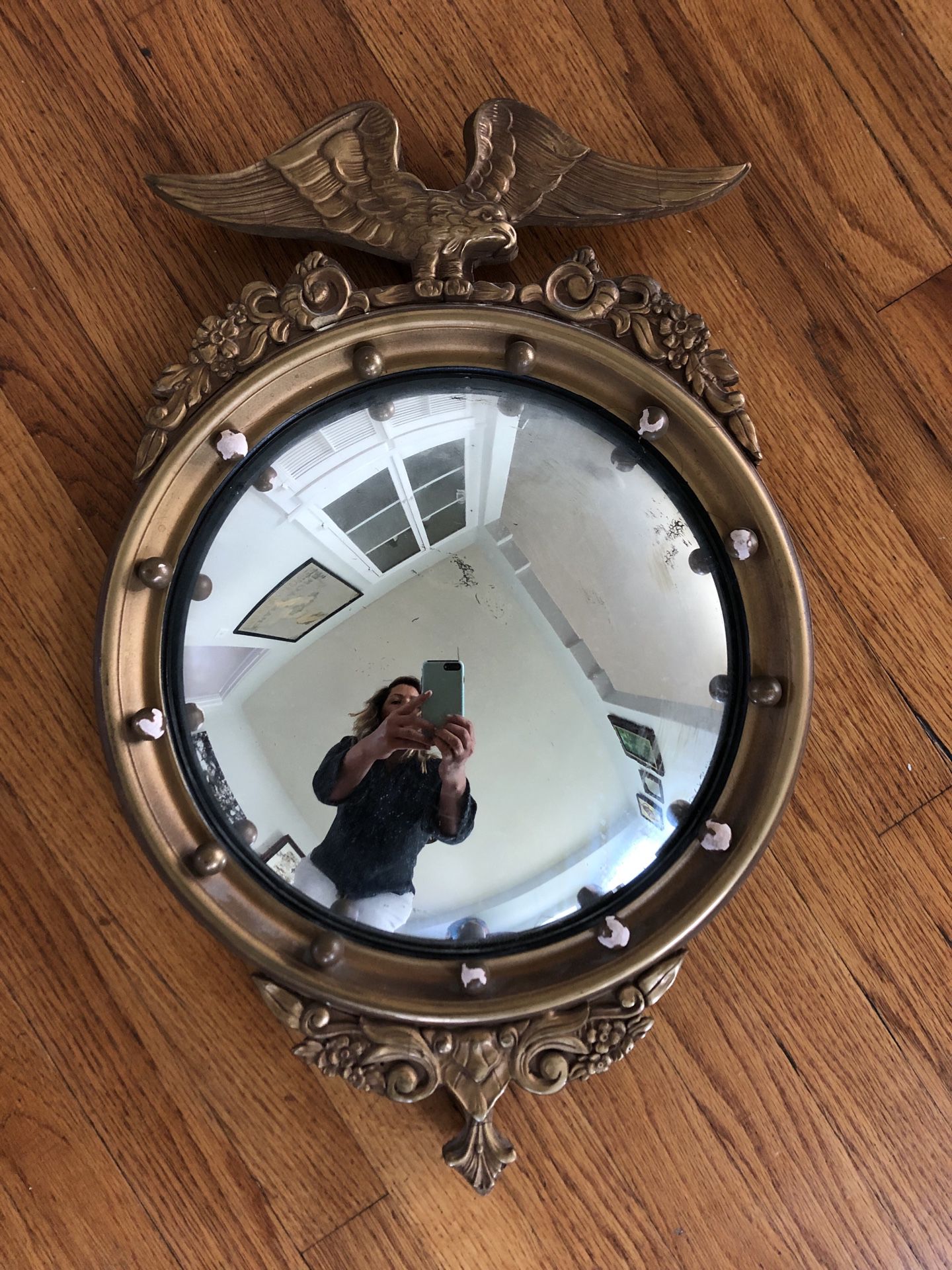 Antique eagle round mirror