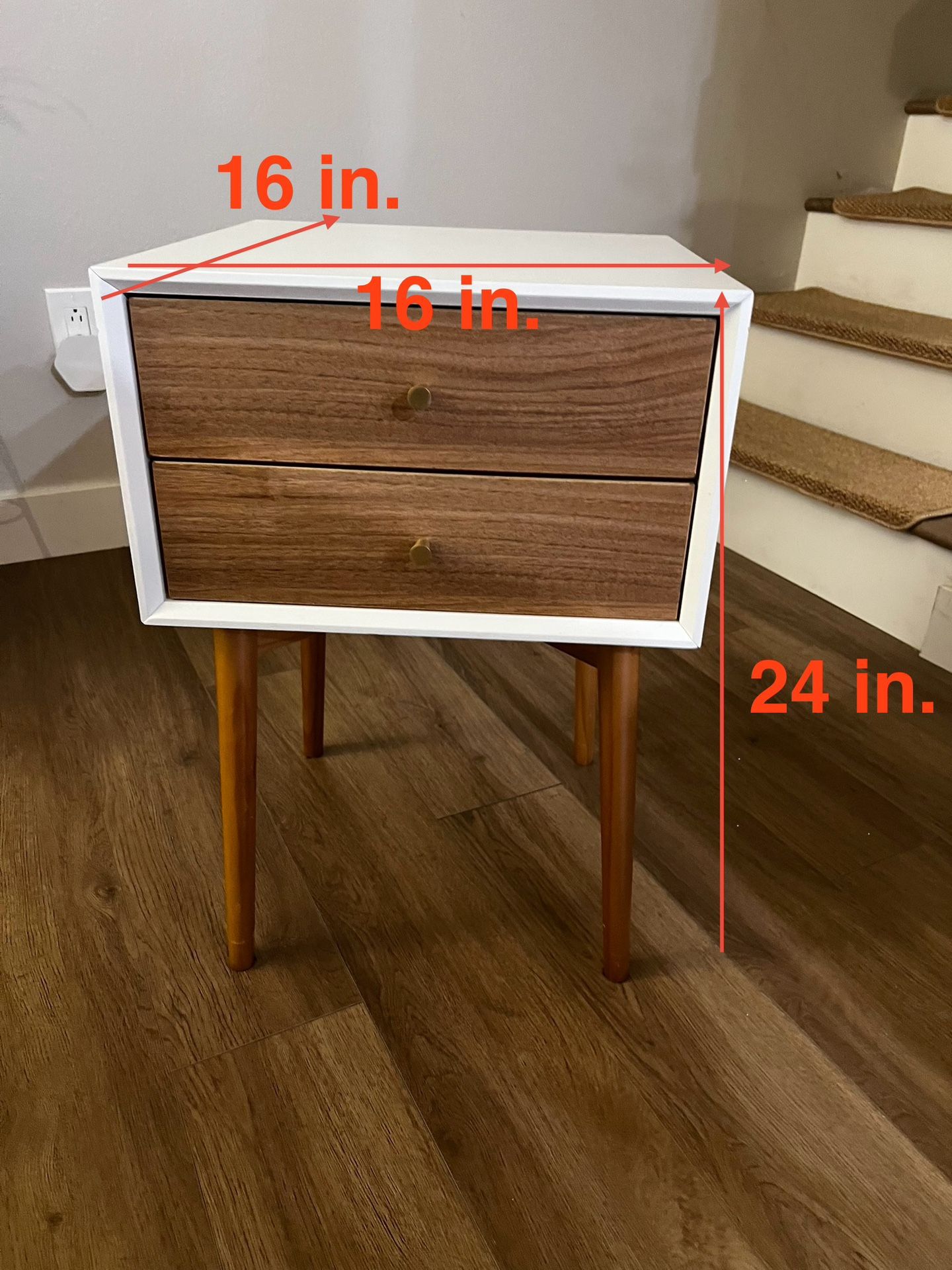 Modern Nightstand Side Accent or End Table with Storage Drawer, Set Of 2