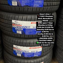 215/45R17 ATLANDER  A SET OF FOUR NEW TIRES, INCLUDES MOUNTING AND BALANCING WITH WARRANTY, ASK  ME FOR ANY SIZE OR BRAND, WE HAVE THE BEST PRICES!!