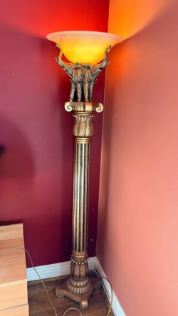Ornate Elephant Floor Lamp 73” Bronze Gold Torchiere Hollywood Regency