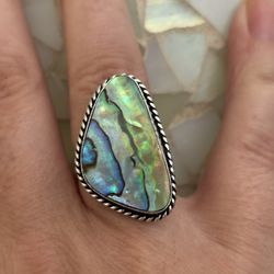 925 Sterling Silver Abalone Shell Ring 7