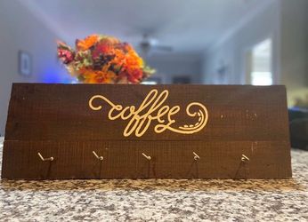 Wooden Coffee Mug Rack with Hooks