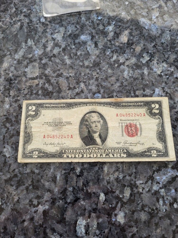 2 DOLLAR 1953 JEFFERSON RED SEAL!