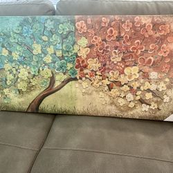 Beautiful Large Nature Floral Tree Canvas Print 47”x23.5”x1” Wall Art. 