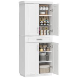 New Homcom 72” Freestanding Cupboard Cabinet Dresser w/ Doors & Drawer Adjustable Shelving in White