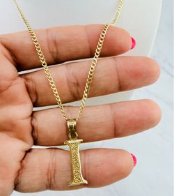 ❤️ 10k gold initial I pendant and necklace kids - 16” long - Cadena en oro