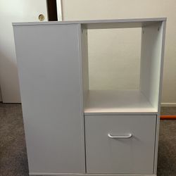 White Wooden Filing Cabinet With Shelves On Wheels- Like New 