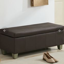41" 51'' Faux Leather Storage Ottoman, Stitch Tufted Rectangle Upholstered End of Bed Storage Bench, Entryway Large Couch Ottoman with Wooden Legs