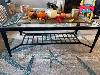 Black Metal Coffee Table with Glass and Tile Top