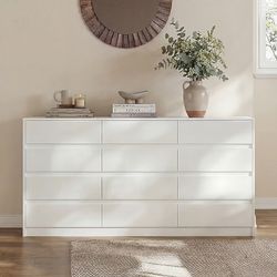 Modern 12-Drawer Dresser with Large Storage, Side Cabinet for Bedroom/Living Room, White
