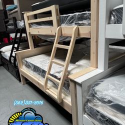 SOLID WOOD Twin/ Full Double Bunk Bed White Wash
