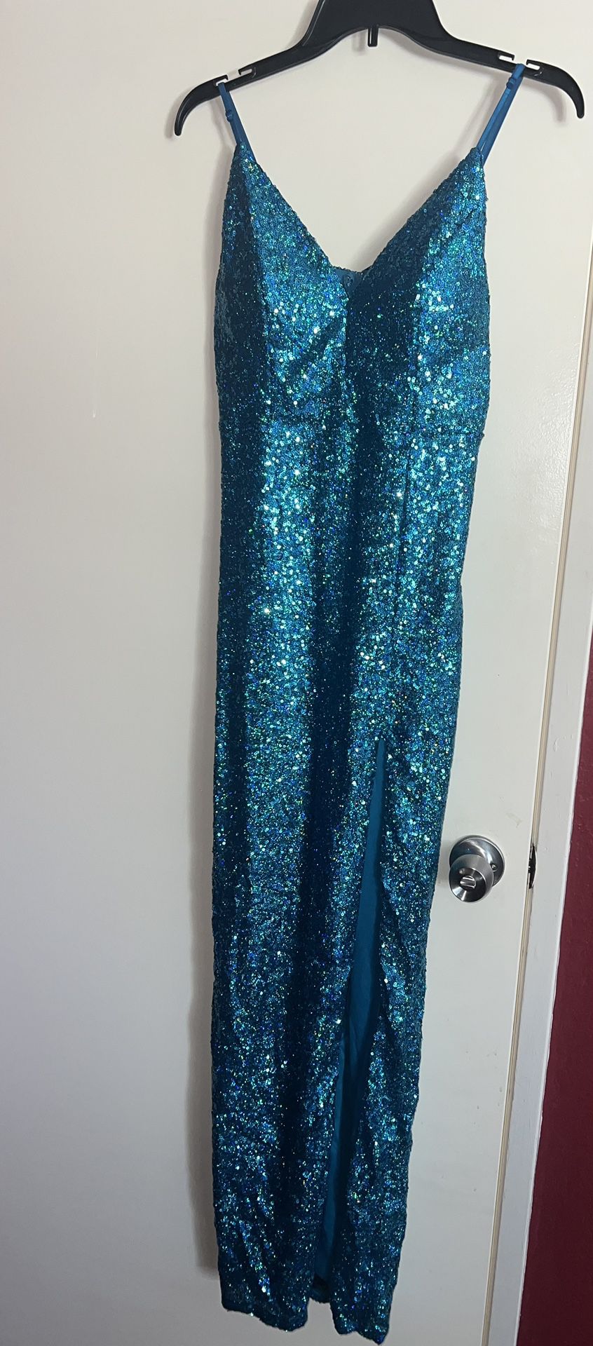 Turquoise Sequin Prom Dress 
