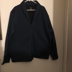 Van Heusen Mens Navy Blue Button Up Fleece Sweater Sz XXL