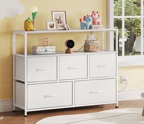 White 5-drawer fabric dresser storage unit