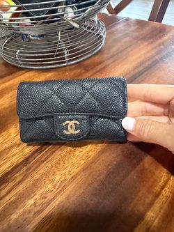 CHANEL Black Quilted Caviar Leather Car key 🔐 Case with Gold CC