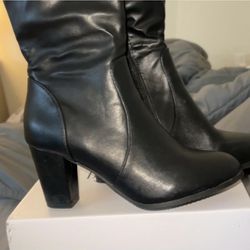 DREAM PAIRS Women's Chunky Heel Knee High black PU Boots size 8.5