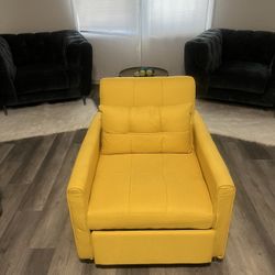 Yellow Convertible Sleeper, Recliner,  Sofa Bed With A Pullout Couch. 