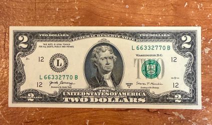Rare Fancy Serial Number $2 Bill – Crisp Condition – Collector Note