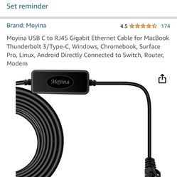 Moyina USB C to RJ45 Gigabit Ethernet Cable for MacBook Thunderbolt 3/Type-C, Windows, Chromebook, Surface Pro, Linux, Android Directly Connected to S