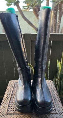 Brand New Without Box Matte Black Knee-High Platform Wedge Boots sz 7 Goth Grunge