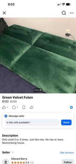 Green Velvet Futon