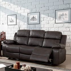 😲👉 DARK BROWN BREATHABLE LEATHERETTE SOFA RECLINER CONSOLE COUCH - SILLON RECLINABLE