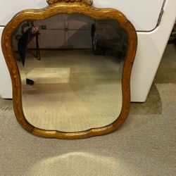 Vintage Beveled Wood Frame Mirror