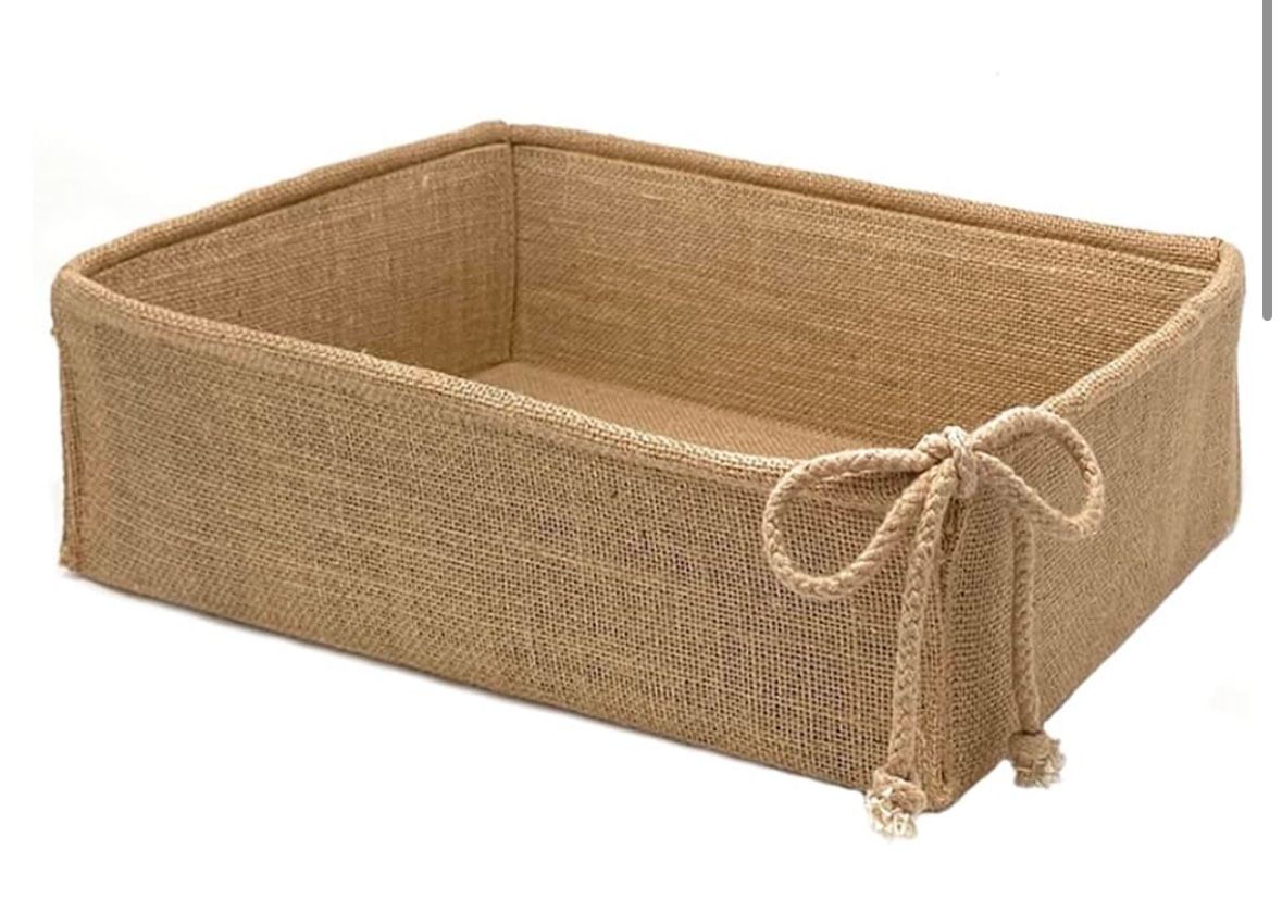 CB Accessories Decorative Basket Rectangular Burlap Fabric Storage Bin Collapsible Organizer for Home, Decor and Gifts (Large 14 x 9.75 x 4 inches)