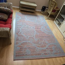 Hudson Tapestry Boho Abstract Floral 5' x 7' Area Rug – Coral & Blue Gray